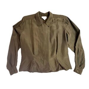 Vintage 100% Silk Olive Green Women's Blouse
